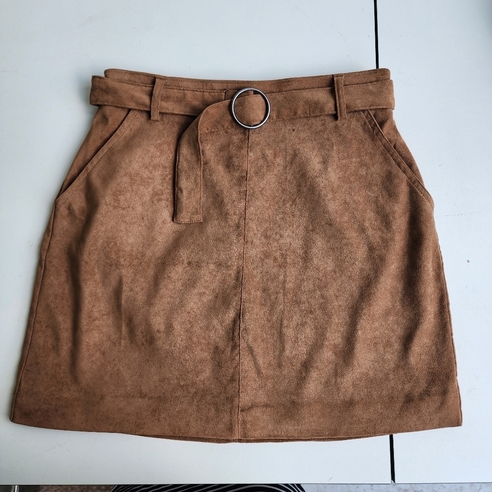 Hollister Womens S Small Ultra HIGH-RISE FAUX SUEDE BELTED MINI SKIRT pockets